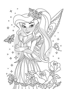 Vector illustration of cute girl. fashionable princes fairy with wings. photo